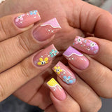 24Pcs/Set Manicure Wearable Ballerina Removable Coffin Nail With Glue Fake Nails Finished Women Girls False Nails Art Decoration