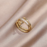 Korea New  Fashion Jewelry Exquisite 14K Real Gold Plated AAA Zircon Ring Elegant Women&#39;s Opening Adjustable Wedding Gift