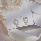 PLated 14k Real Gold Fshion Simple Gemstone Wreath Earring for Girl AAA Zirconia Temperament Stud Earrings Wedding  Jewelry