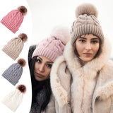 Warm Plush New Unisex Knitted Beanie Winter Warm Hat Cap Warm Down Thickened Wool Ball Ladies Autumn Winter Knitting Warm Cap