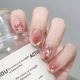 24pcs Short False Nail Gradient Color With Glitter Sequins Design Fake Nails Patch Full Cover Artificial Acrylic Nail Tips