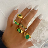 Bohemian Gold Color Chain Rings Set For Women Fashion Boho Moon Heart Butterfly Zircon Rings Party Trend Jewelry Gift