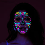 Face Tattoo Sticker Day of the Dead Funny Temporary Neon Face Sticker for Festival Masquerade Party Makeup