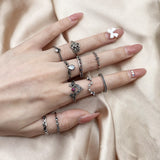 15 Pieces/set of Ring Set New Hot Sale Ladies Fashion Temperament Retro Punk Style Bohemian Joint Ring Jewelry Girl Banquet Gift