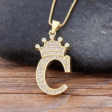 Nidin New Luxury Copper Zircon A-Z Crown Alphabet Pendant Chain Necklace Hip-Hop Style Fashion Woman Man Initial Name Jewelry