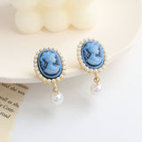 New Pearl Girl Portrait Earrings Personality Dangle Earrings Women Jewelry