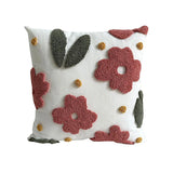 Nordic Style Flower Loop Tufted Cushion Cover Pink Plant Embroidered Decorative Pillows for Sofa Home Bedside Pillowcase