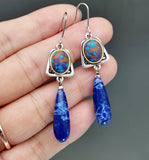 Bohemian Style 925 Silver Needle Natural Lapis Lazuli Stone Dangle Hook Earrings Wedding Engagement Earrings for Women