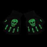 Adult Kids Halloween Skeleton Skull Half Finger Luminous Gloves Winter Skull Fingerless Mitten for Event Party Festive Cycling