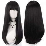 Long straight hair wig synthetic pink bangs Cosplay wig ladies synthetic bangs wig