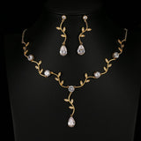 EMMAYA Rose Gold Color Zircon Crystal Bridal Jewelry Sets Leaf Shape Choker Necklace Earrings Wedding Ornament for Women