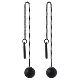 Mtcytea New  Long Tassels Black Joker Contracted Metal Ball Drop Earrings Women Temperament Weddings Jewelry Gift