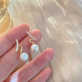 Mtcytea  Cute Pearl Studs Hoop Earrings for Women Gold Color Eardrop Minimalist Tiny Huggies Hoops Wedding Fashion Jewelry