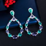 CWWZircons Gorgeous Round Brazilian Blue Cubic Zirconia Dangle Earring for Women Cute Aesthetic Luxury Bridal Jewelry Gift CZ775