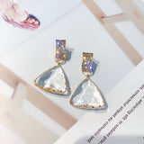 New Fashion 925 Silver Needle Luxury Triangle Design Big Crystal Earrings For Women Female Korean Party Jewelry