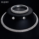 Fashion Crystal Bridal Jewelry Sets Silver Color Geometric Choker Necklace Earrings Bracelet Wedding Jewelry Sets