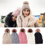 Warm Plush New Unisex Knitted Beanie Winter Warm Hat Cap Warm Down Thickened Wool Ball Ladies Autumn Winter Knitting Warm Cap