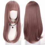 Long straight hair wig synthetic pink bangs Cosplay wig ladies synthetic bangs wig