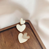 New Fashion Korean Drop Earrings For Women White Enamel Double Heart Korean Jewelry Female Earring Girls Gift