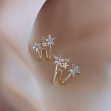 New Korean Classic Sweet Crystal Flowers Clip Earrings For Women Fashion Shiny Zircon Party Boucle D&#39;oreille Girls Jewelry