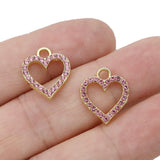 10Pcs Silver Plated Pink Crystal Heart Charm Pendant for Jewelry Making Earrings Bracelet Necklace Accessories DIY Findings