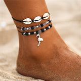 Mtcytea Boho Ocean Beach Adjustable String Macrame Mussel Sea Shell Cowrie Ankle Bracelet White Beads Turtle Anklets for Women