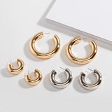 New Geometric Simple Minimalism Round Gold Color Silver Color Thick Metal Hoop Earrings for Women Jewelry 1 cm Wide
