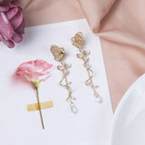 Trendy Asymmetric Dangle Earrings For Women Shiny Crystal Flower Butterfly Long Tassel Cute Cat Earring Sweet Jewelry