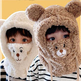 Plush Hat Autumn Winter Cute Children Cartoon Scarf Masked Hood Cap Double Fleece Warmth Boy Girl Adult Parent-child Baby Hat