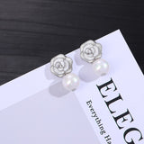 Trendy Style Camellia Flower Stud Earrings Pearl Flower Big Brand Eesign Earring Boucle Femme Pendante Chic Jewelry