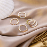 Multi Beaded Pearl Rings Natural Freshwater Pearl Geometric Rings for Women Continuous Circle Minimalist Stacked Party Rings