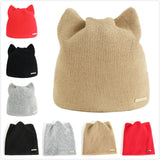 Autumn Women's Cat Ears Beanies Skullies Lovely Winter Warm Solid Knitted Hat for Girls Fashion Casual Ear Warmer Wool Caps