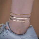 Mtcytea  3pcs/set Gold Color Simple Chain Anklets For Women Beach Foot Jewelry Leg Chain Ankle Bracelets Women Accessories