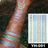 Waterproof Temporary Tattoo Sticker Flowers Mandala Henna Gold Silver Metallic Flash Tatoo Boho Lotus Jewelry Glitter Body Art