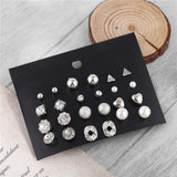 New Fashion Women 9pair/set Flower Pearl Alloy Ear Earring Cute Crystal Wedding Jewelry Gifts For Girl korean fashion