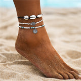 Mtcytea Boho Ocean Beach Adjustable String Macrame Mussel Sea Shell Cowrie Ankle Bracelet White Beads Turtle Anklets for Women