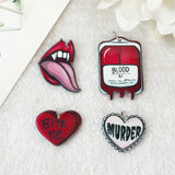 8 Pcs Halloween Charms Creepy Vampire Lips Blood Bag  Bite Me Murder Heart Flatback Acrylic Jewlery Findings For Jewelry Diy