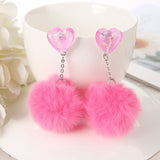 1Pair Cute Stud Earring Multicolours Resin Heart Candy Wth Puffer Ball Charms Fashion Woman Jewelry Birthday Gift