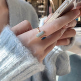 French New Retro Square Blue Oil Dripping Ring Fashion Temperament Simple Opening Ring Women&#39;s Jewelry