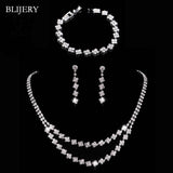 Fashion Crystal Bridal Jewelry Sets Silver Color Geometric Choker Necklace Earrings Bracelet Wedding Jewelry Sets