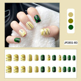 Mtcytea  24Pcs Fashion Short Round Head Fake press on Nail Cute MilkTea Color Shiny Gold Foil Blooming Gradient artificial nail with glue