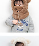 Plush Hat Autumn Winter Cute Children Cartoon Scarf Masked Hood Cap Double Fleece Warmth Boy Girl Adult Parent-child Baby Hat