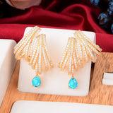 Mtcytea Luxury DOUBLE CLAWS STUD Earrings Trendy Cubic Zircon Indian gold earrings for women Wedding Engagement Party JEWELRY GIFT