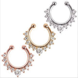 New Crystal Clicker Fake Septum For Women Men Clip Hoop Nose Ring Faux Piercing 12 style gold Plated Alloy Body Jewelry