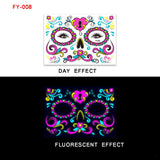 Face Tattoo Sticker Day of the Dead Funny Temporary Neon Face Sticker for Festival Masquerade Party Makeup