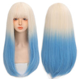 Synthetic Long straight hair black comic bangs girl wig natural bangs cosplay Lolita party Heat-resistant wig