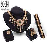 Women's Jewelry Set Wedding Party Water drop Red CZ Crystal Necklace Earrings Bracelet Ring Indian Gold Plated Jewelry Set