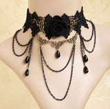 Gothic Victorian Black Lace Necklace Women Girl Boho Crystal Tassel Sexy Lace Choker Steampunk Dark Loli Style Halloween Jewelry