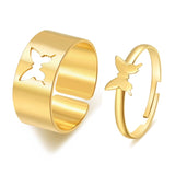 Mtcytea New Flame Butterfly Rings Set For Women Men Couple Rings Set Gold Silver Color Open Rings Trend Party Jewelry Gif