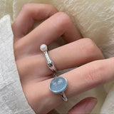925 Sterling Silver Rings For Women Blue CZ Narrow Simple Minimalist Open Adjustable Finger Rings Fashion Band Female Bijoux